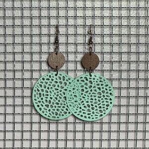 3/$25 NEW BOUTIQUE Faux Leather Mint Laser Cut Drop Dangle Boho Chic Earrings